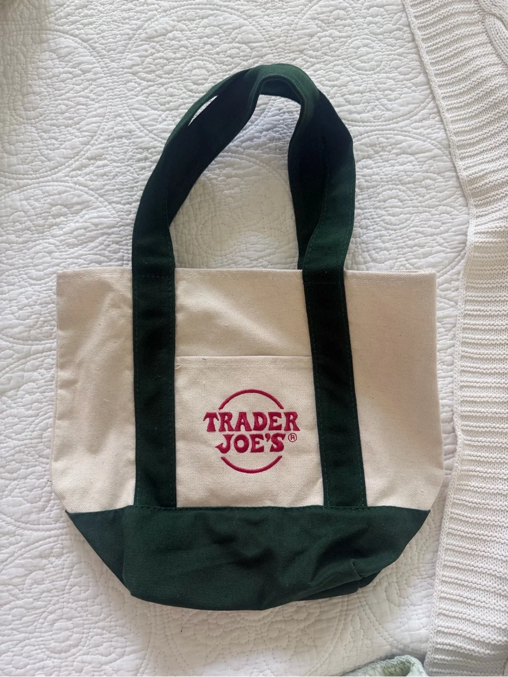 Trader Joe's MINI Canvas Tote with Dark Green Accents